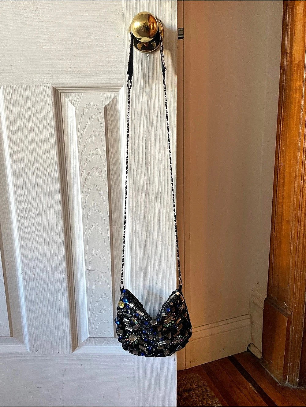 Beaded Embellished Crossbody Bag in Black & Blue